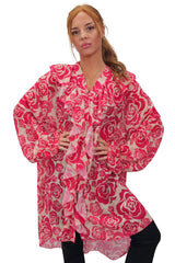 Floral Print Oversized Front Ruffle Top