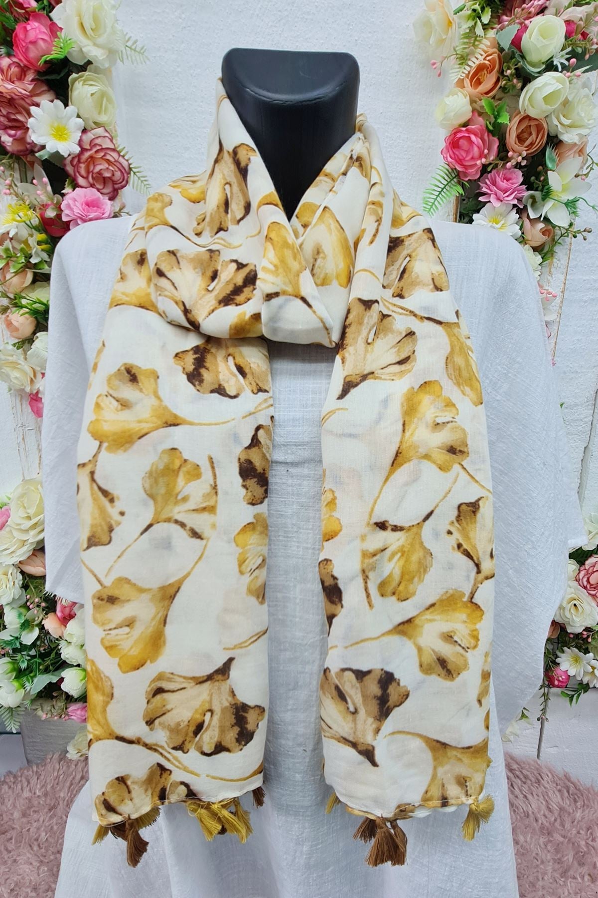 Leaf Print Tassel Scarves