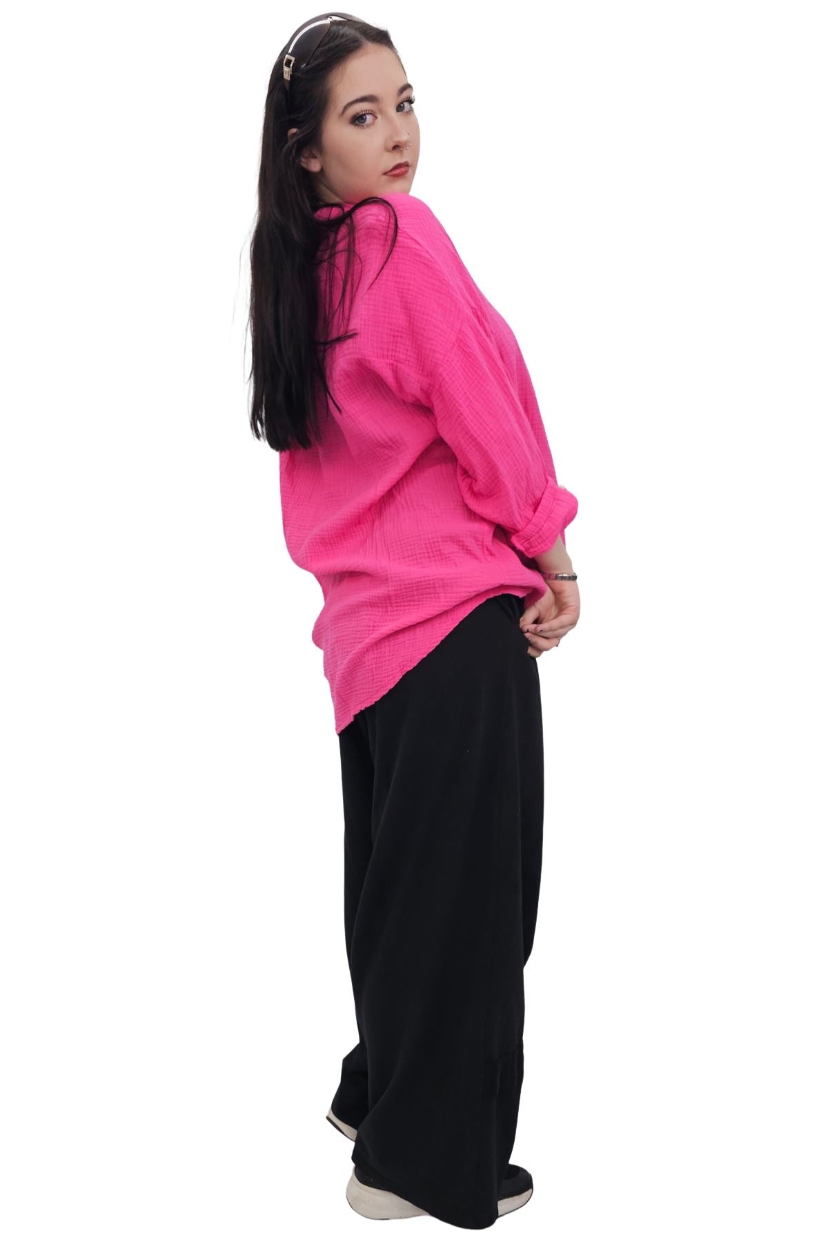 Plain Button Up Pocket Cotton Shirt
