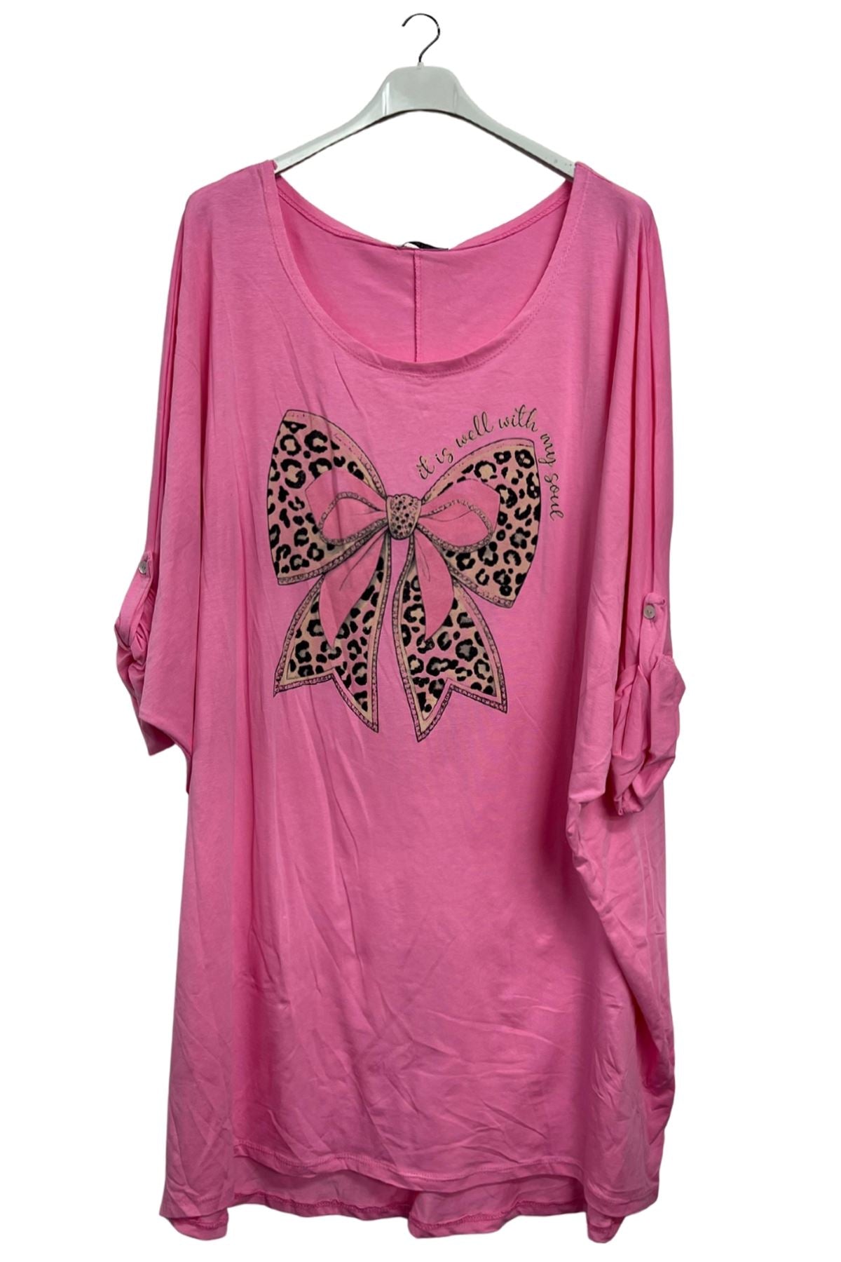 Large Bow Leopard Print Oversized Cotton Top