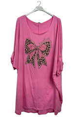 Large Bow Leopard Print Oversized Cotton Top