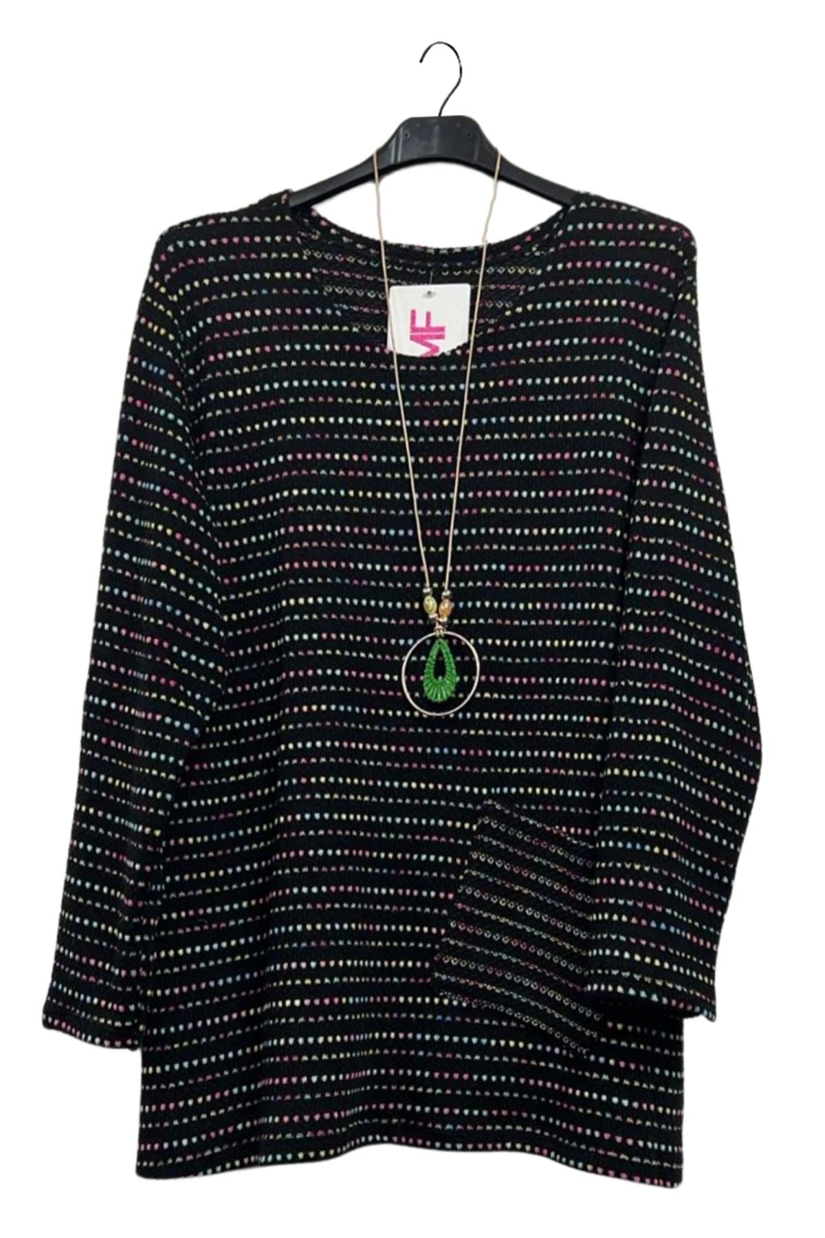 Multicoloured Dots Pattern Soft Knit Front Pocket Top