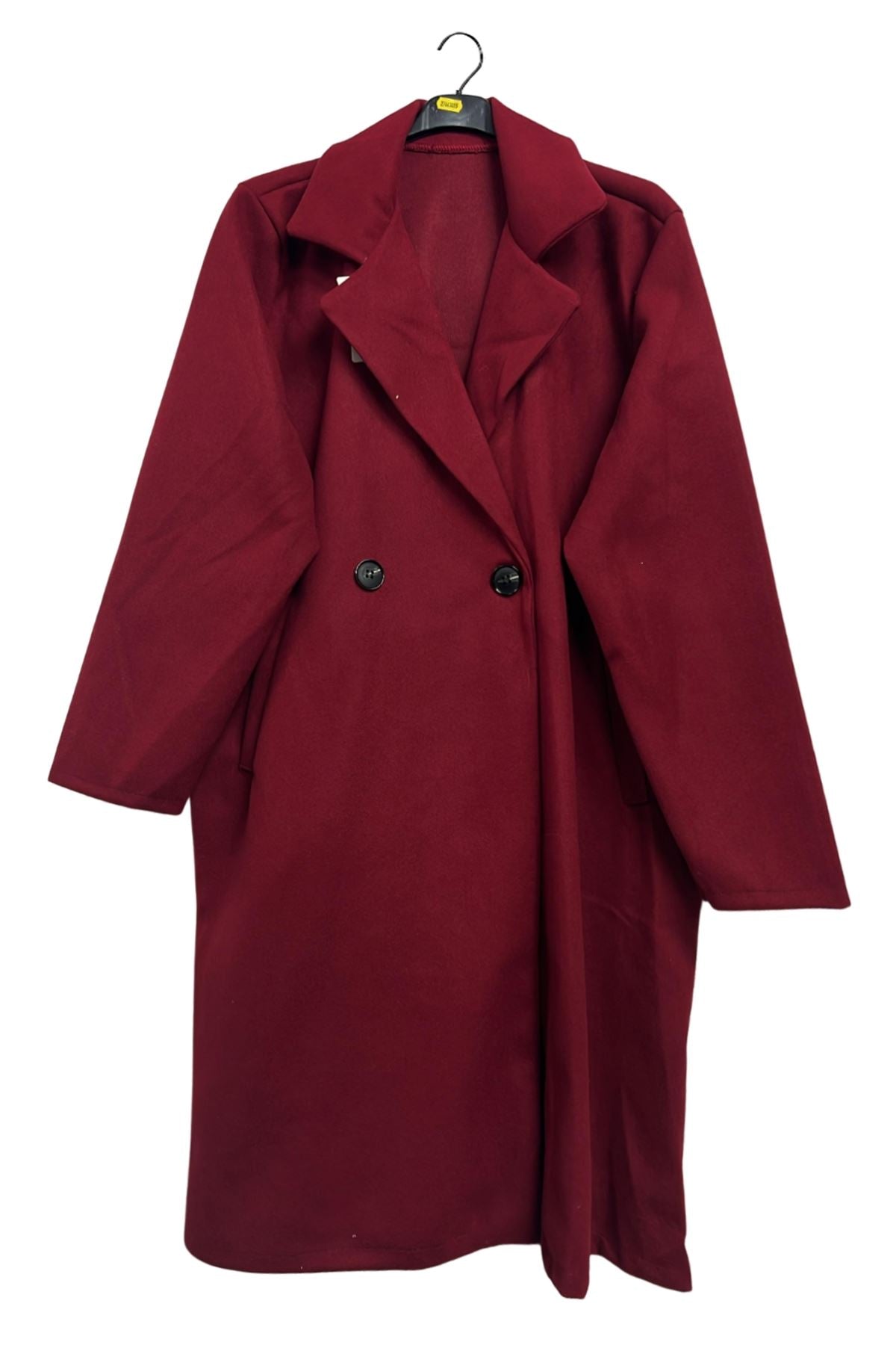 Plain Two Front Buttons Side Pockets Longline Coat
