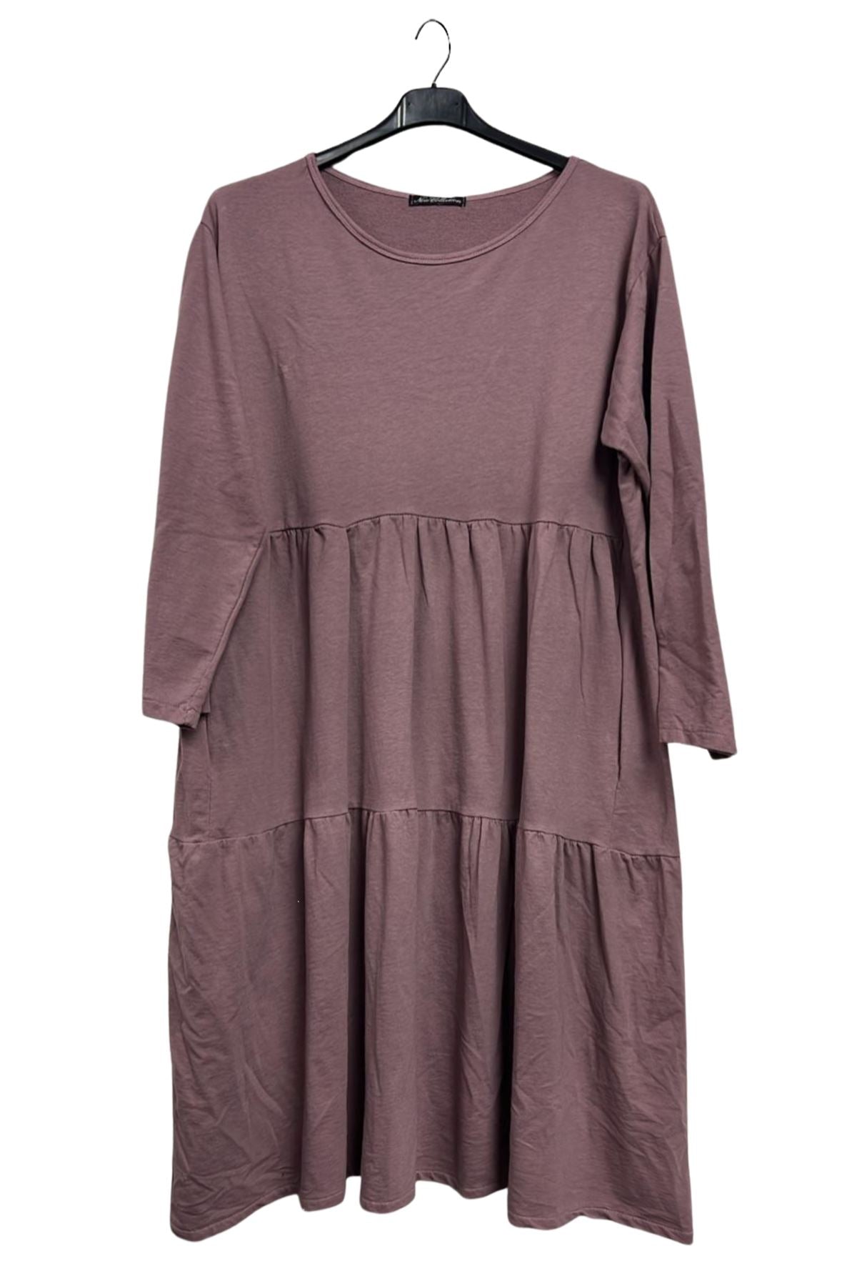 Plain Side Pockets Tiered Cotton Dress