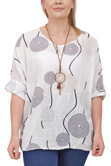 Stripe Mandala Print Necklace Cotton Top