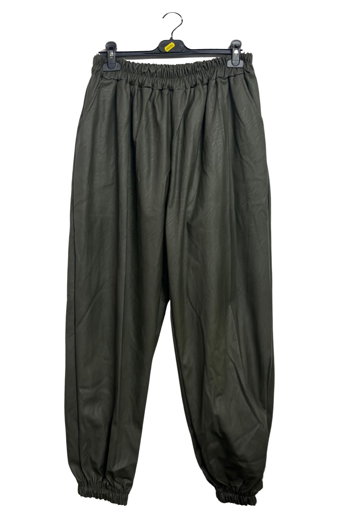 Plain Leather-Look Texture Side Pockets Jogging Bottom