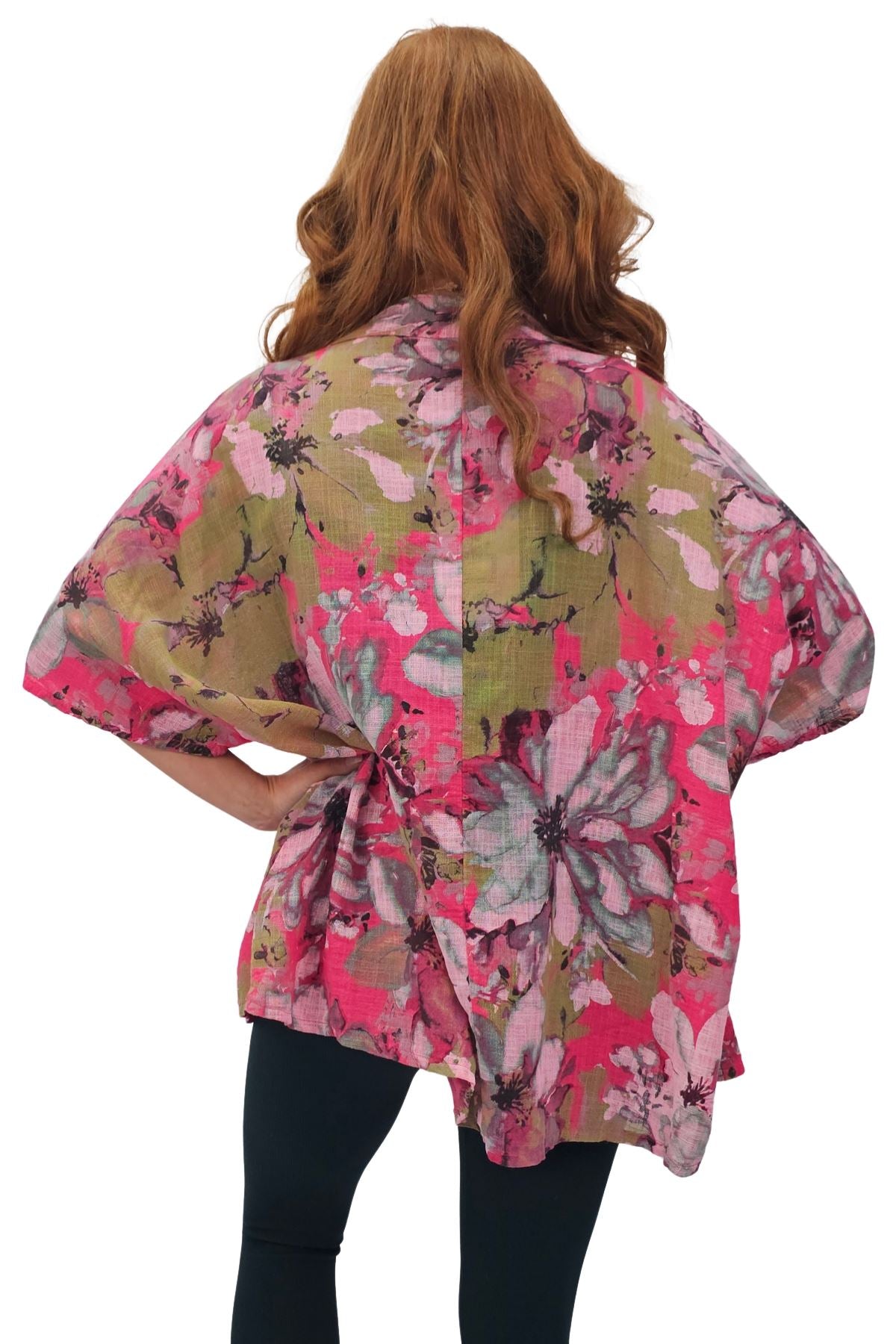 All-Over Floral Print Neck Button Top