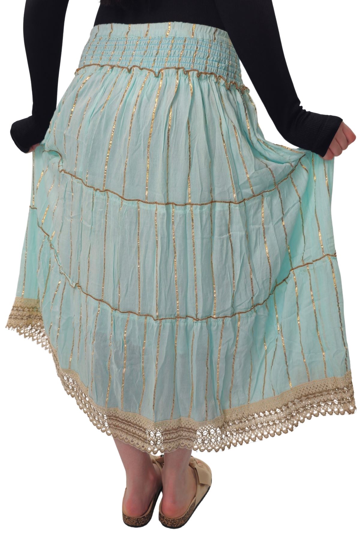 Gold Stripe Pattern Layered Maxi Skirt