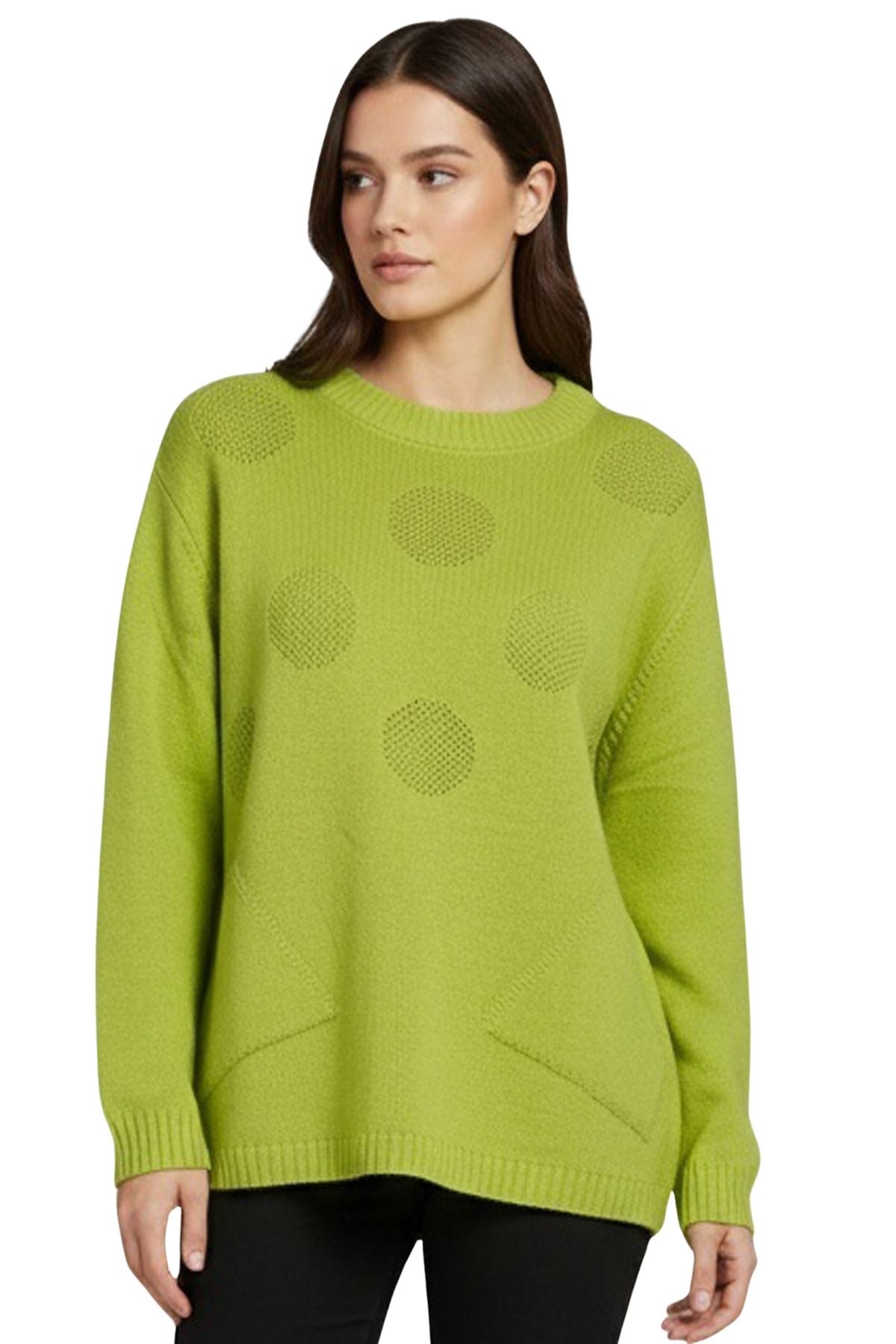 Polka Dot Knit Pattern Front Two Pockets Tunic Top