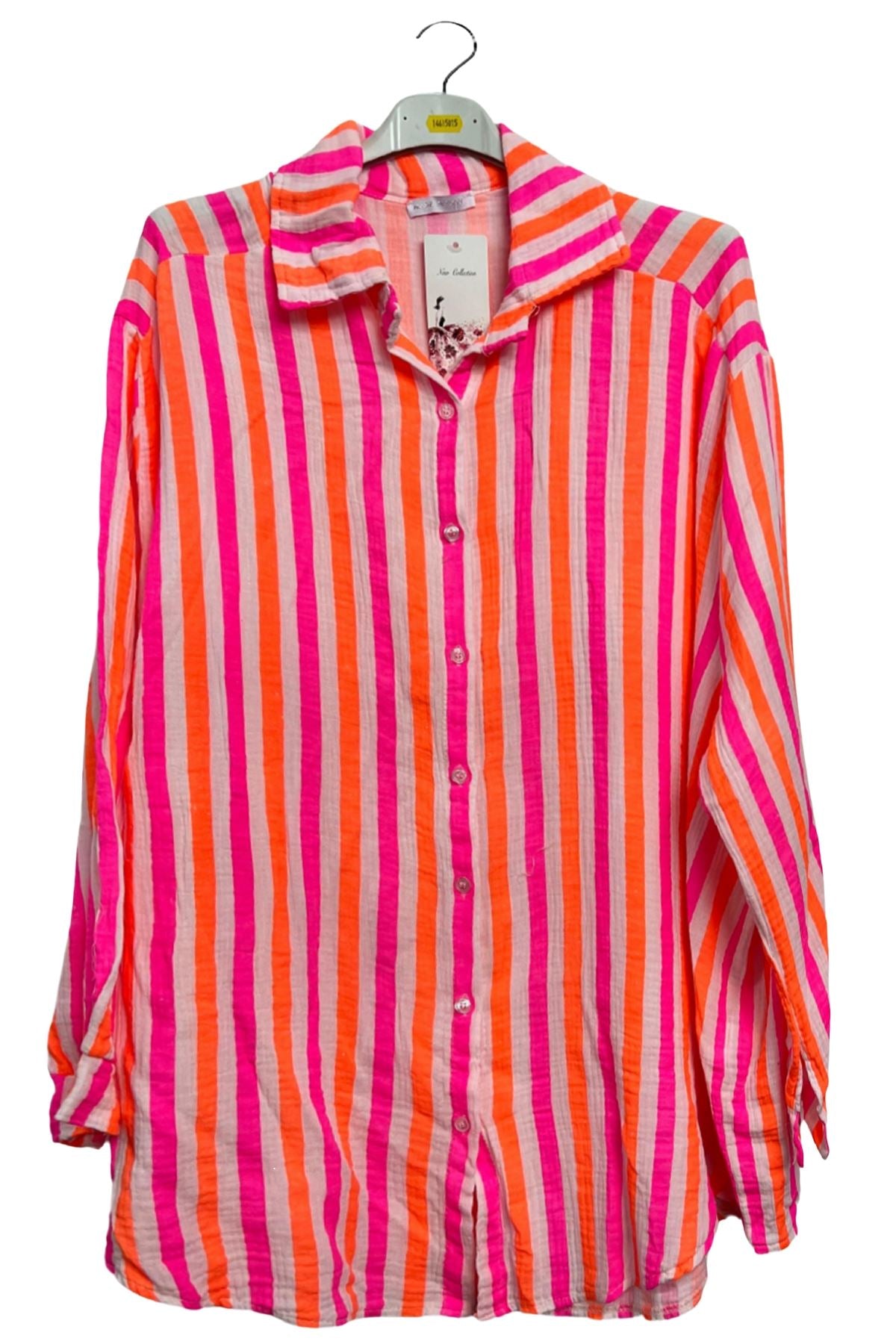 Vertical Stripes In Alternating Shades Button-Down Cotton Shirt