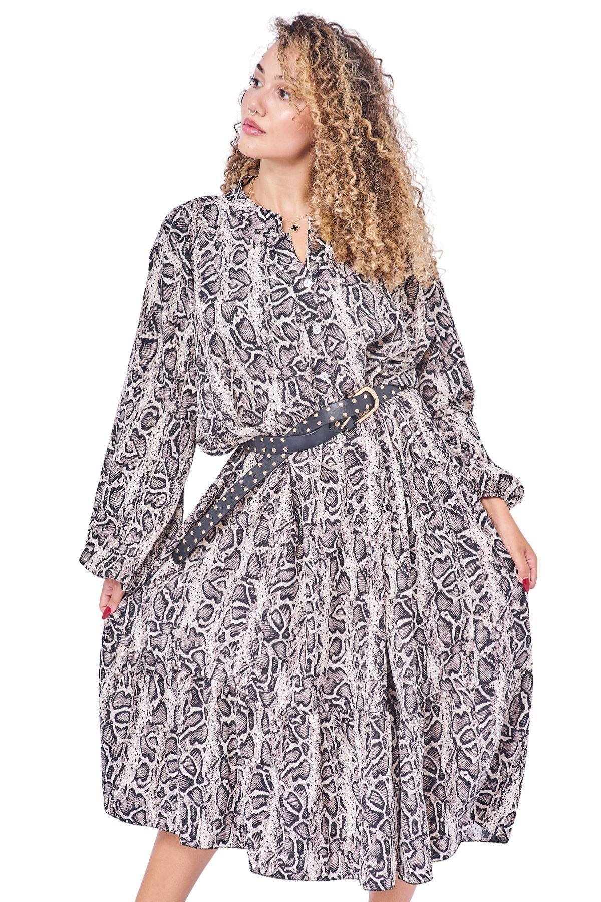All-Over Leopards Print Button-Front Dress