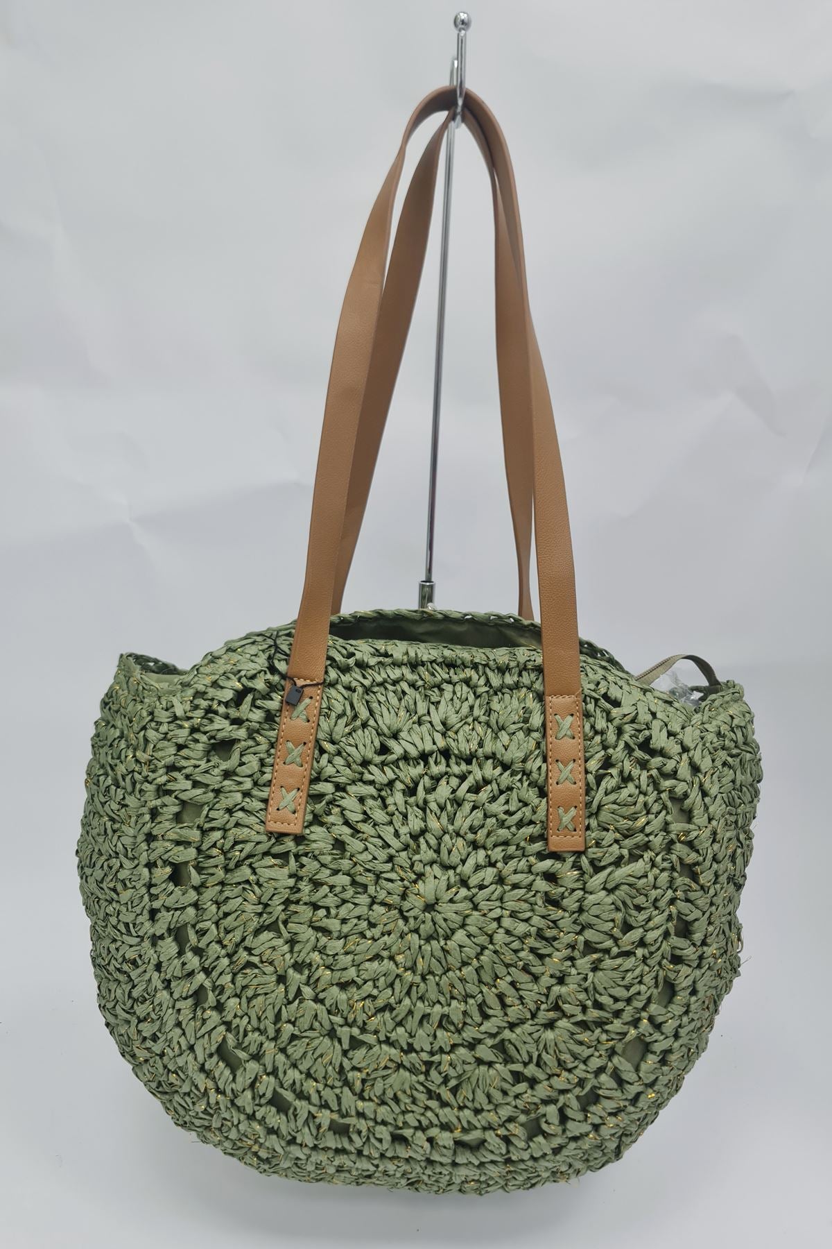 Round Straw Two Handle Shoulder Bag