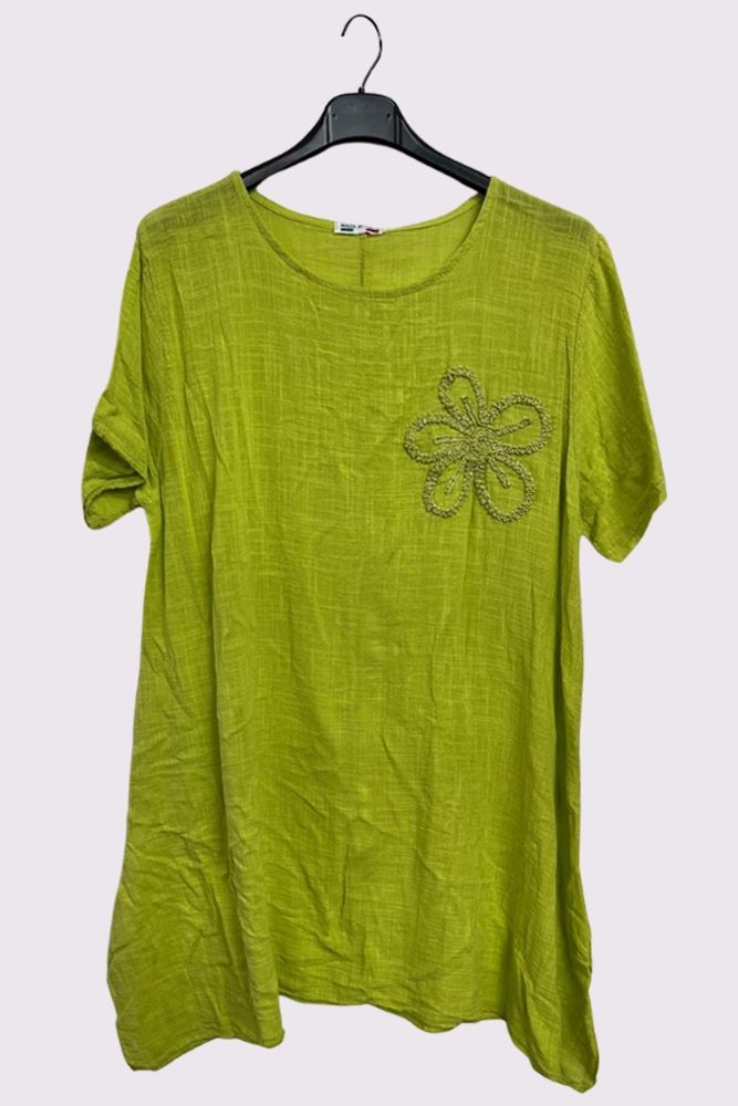 Embroidered Floral Side Slits Oversized Cotton Top