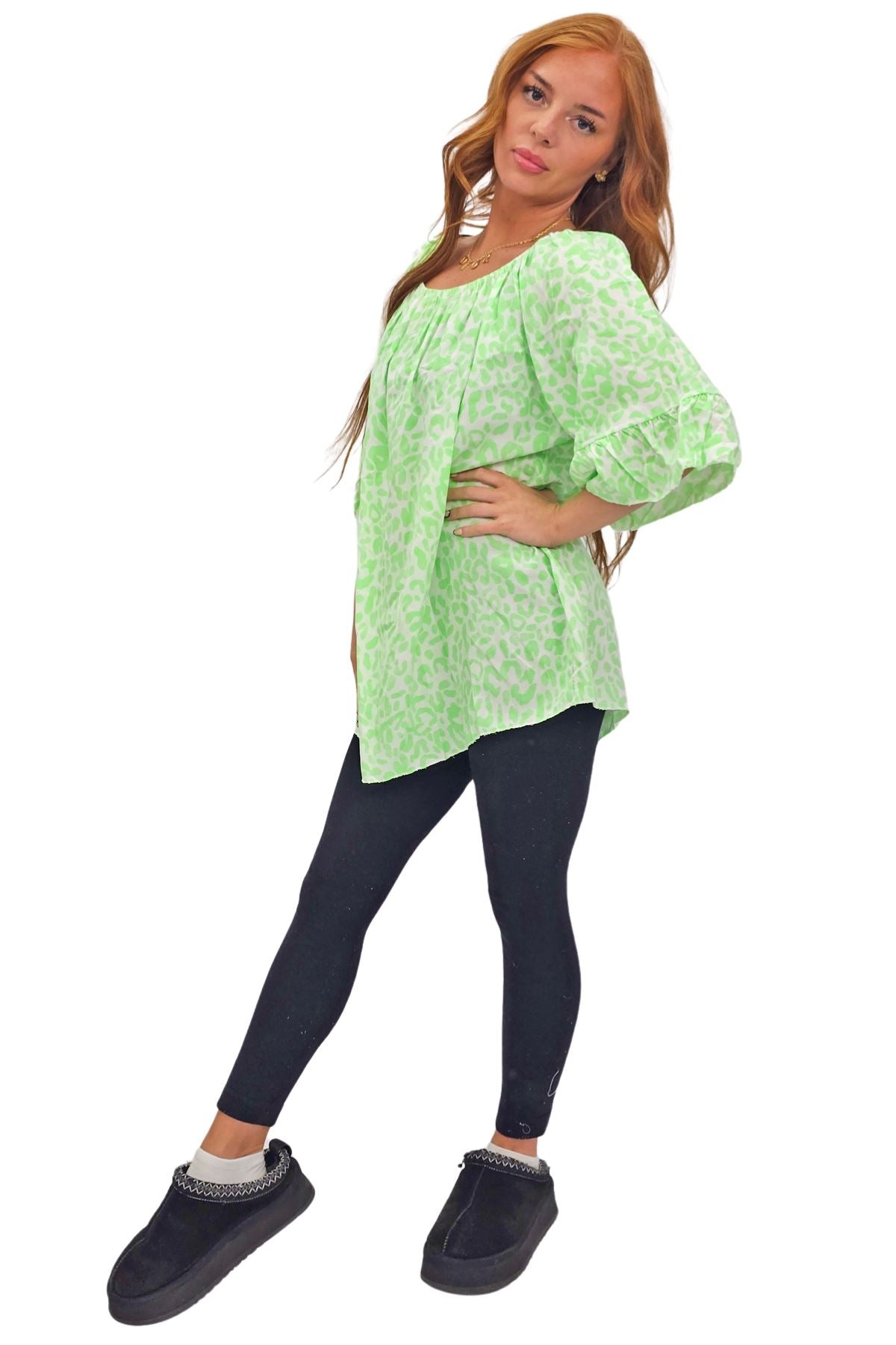Subtle Textured Pattern Flared Sleeves Top