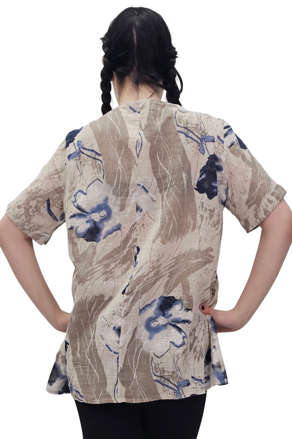 Artistic Floral Button Detail On The Front Cotton Top