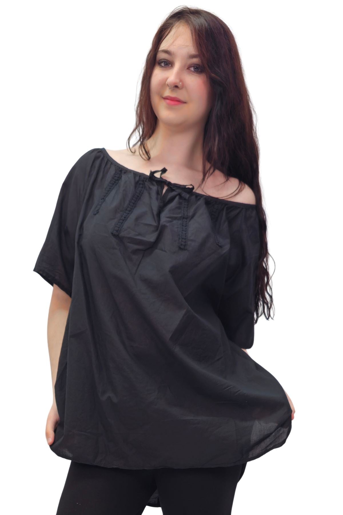 Plain Lace Tie Detailing Cotton Top