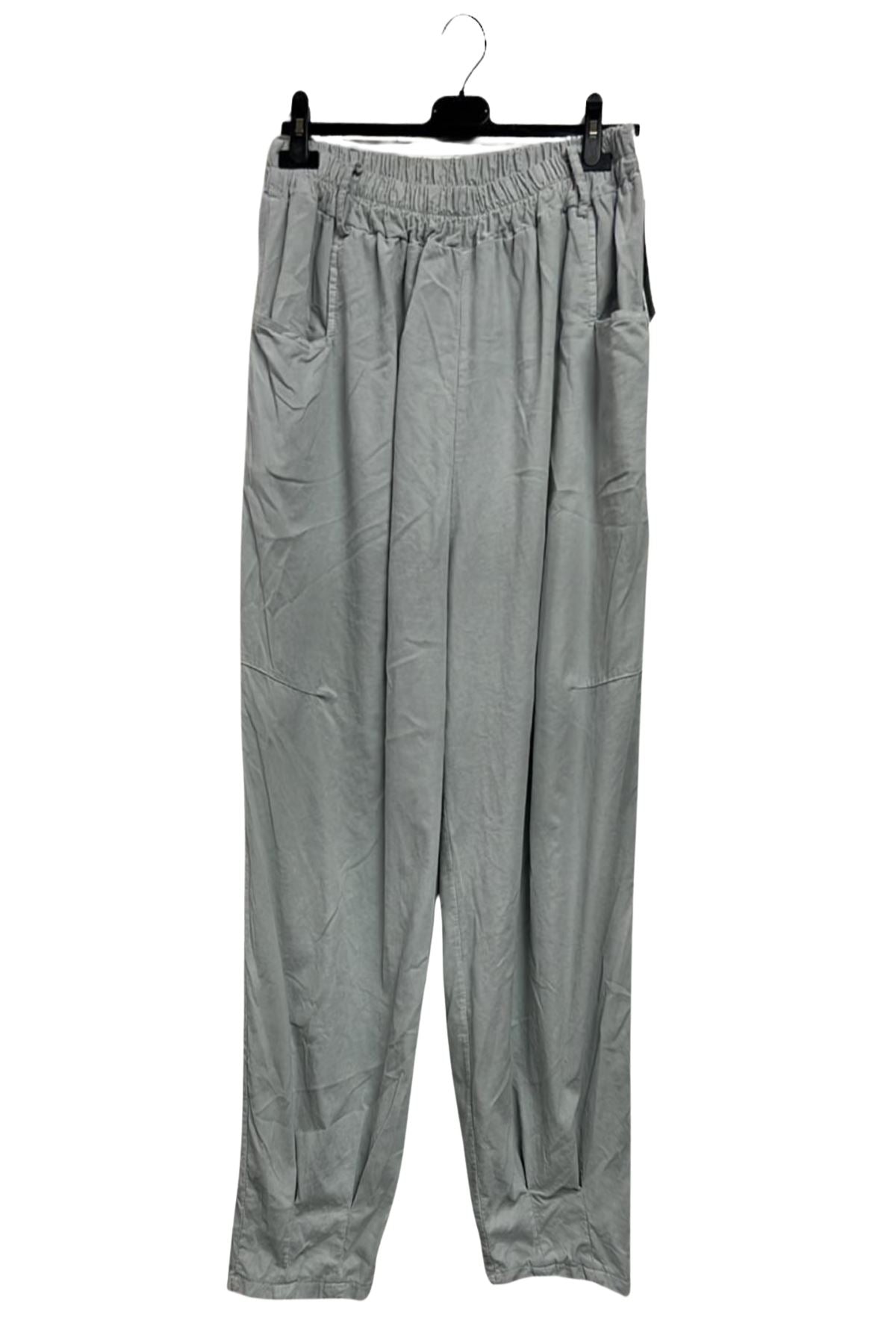 Plain Elasticated Waistband Front Two Pockets Cotton Trousers