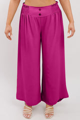 Plain Waist Button Wide Leg Trousers