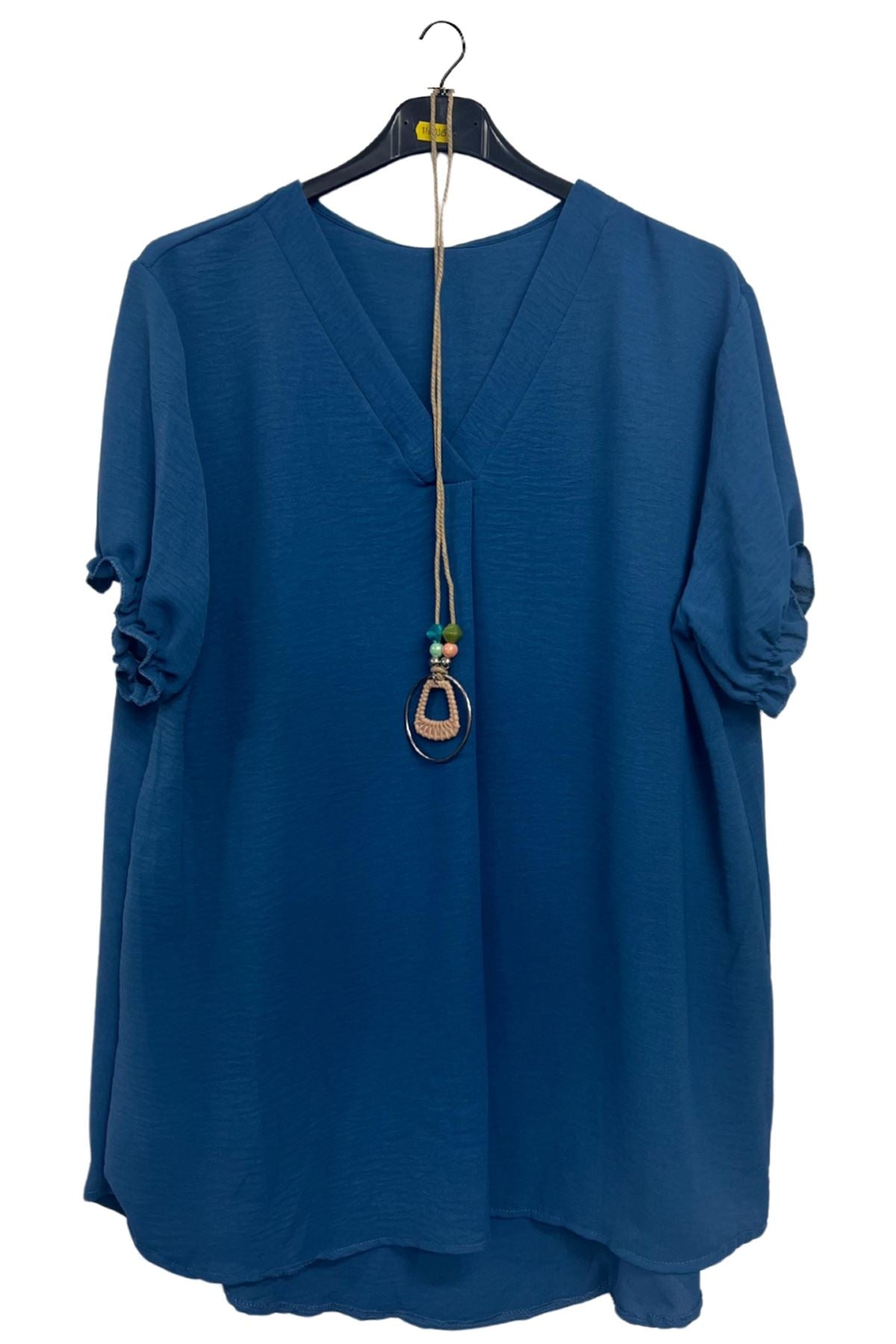 Plain Short Puff Sleeves Necklace Top