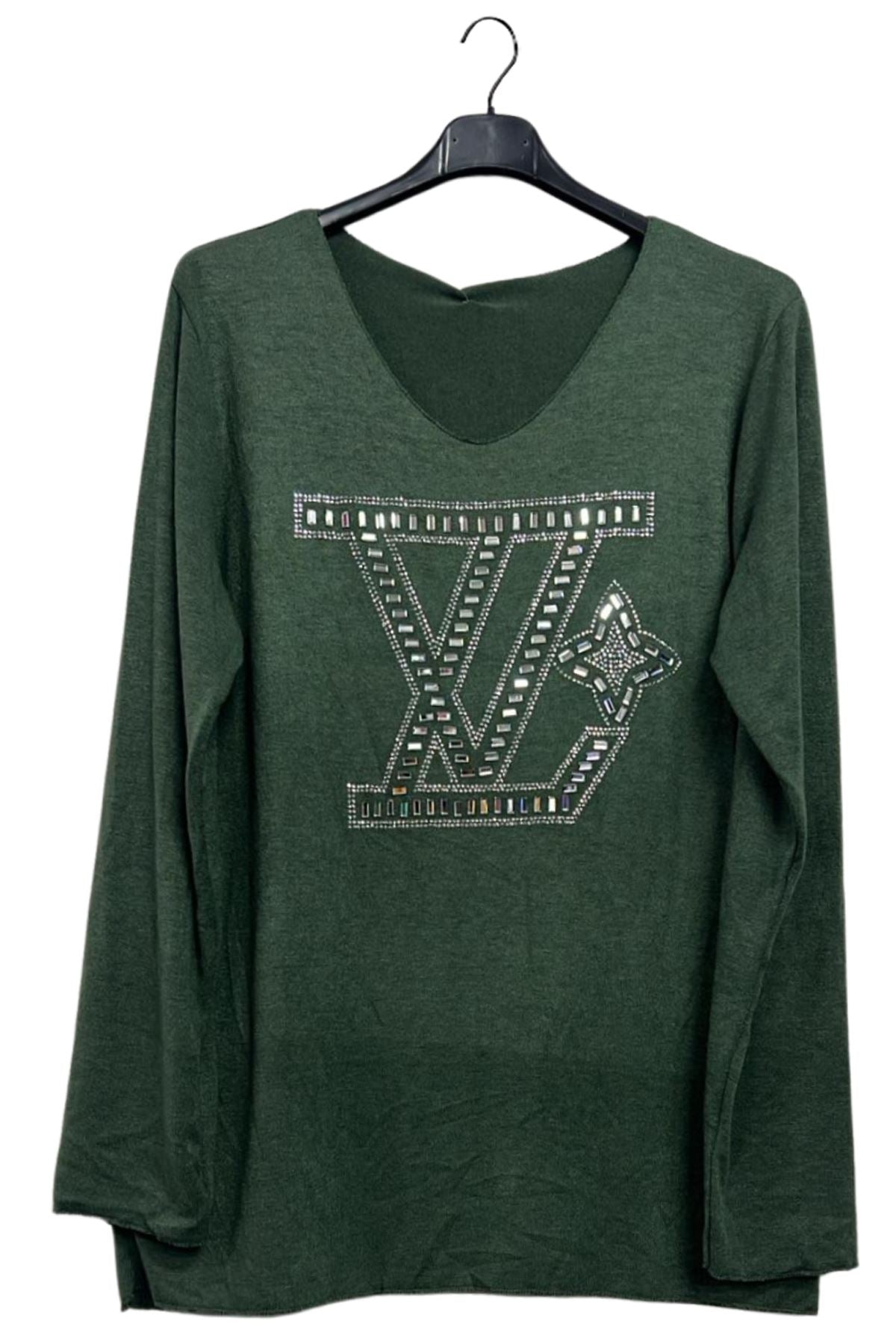 Rhinestones Graphic Pattern Soft Feel Tunic Top