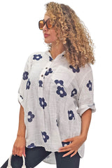 Floral Print Single Chest Pocket Cotton Top
