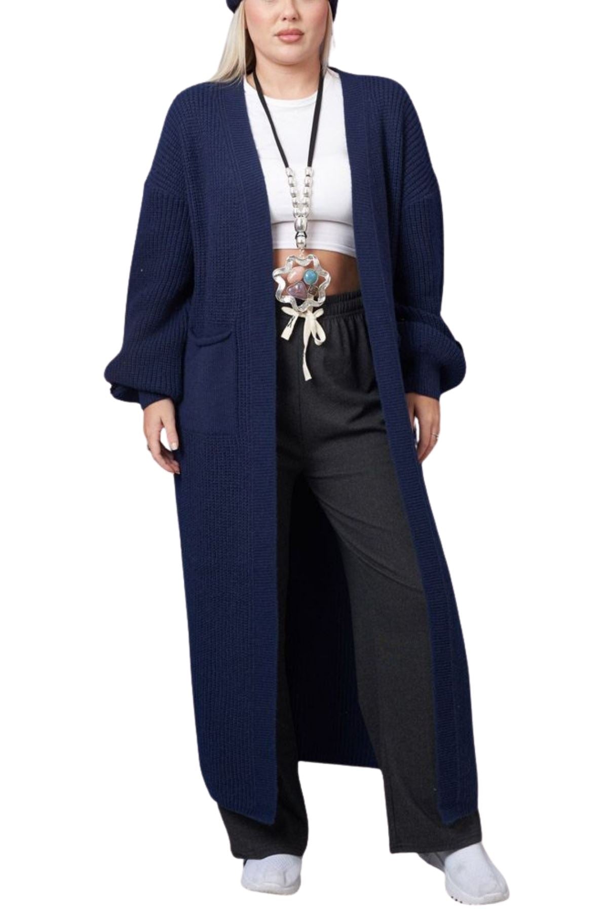 Plain Rib Knit Longline Cardigan