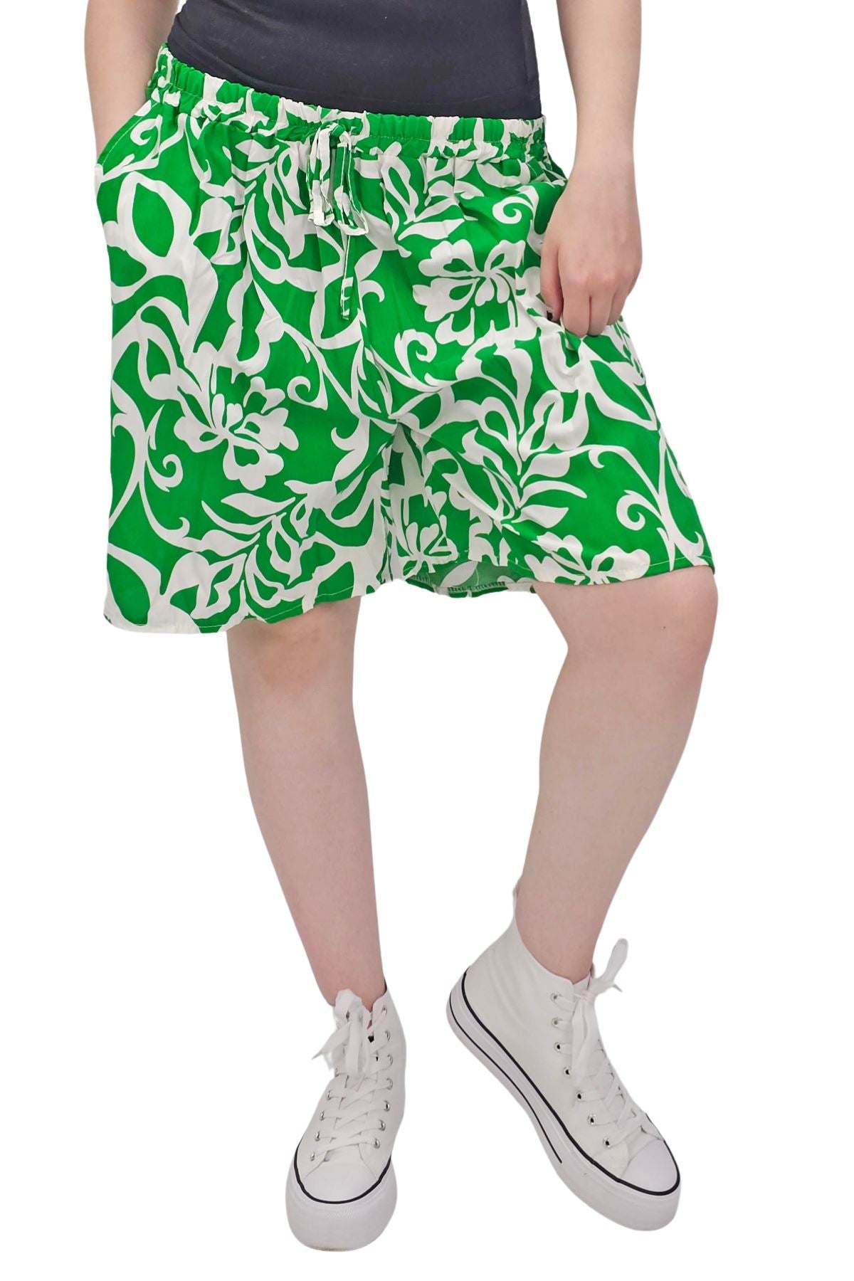 Bold Tropical Print High-Waisted Shorts