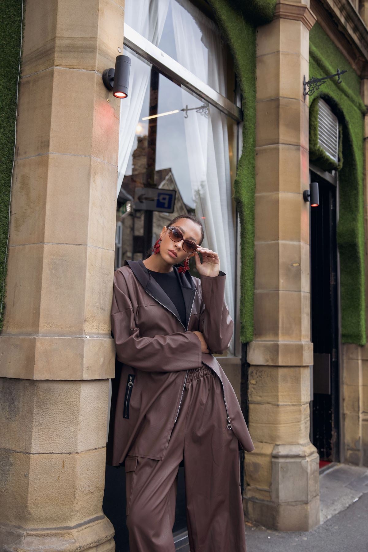Plain Front Zip Detail Drop Shoulder Hoodie
