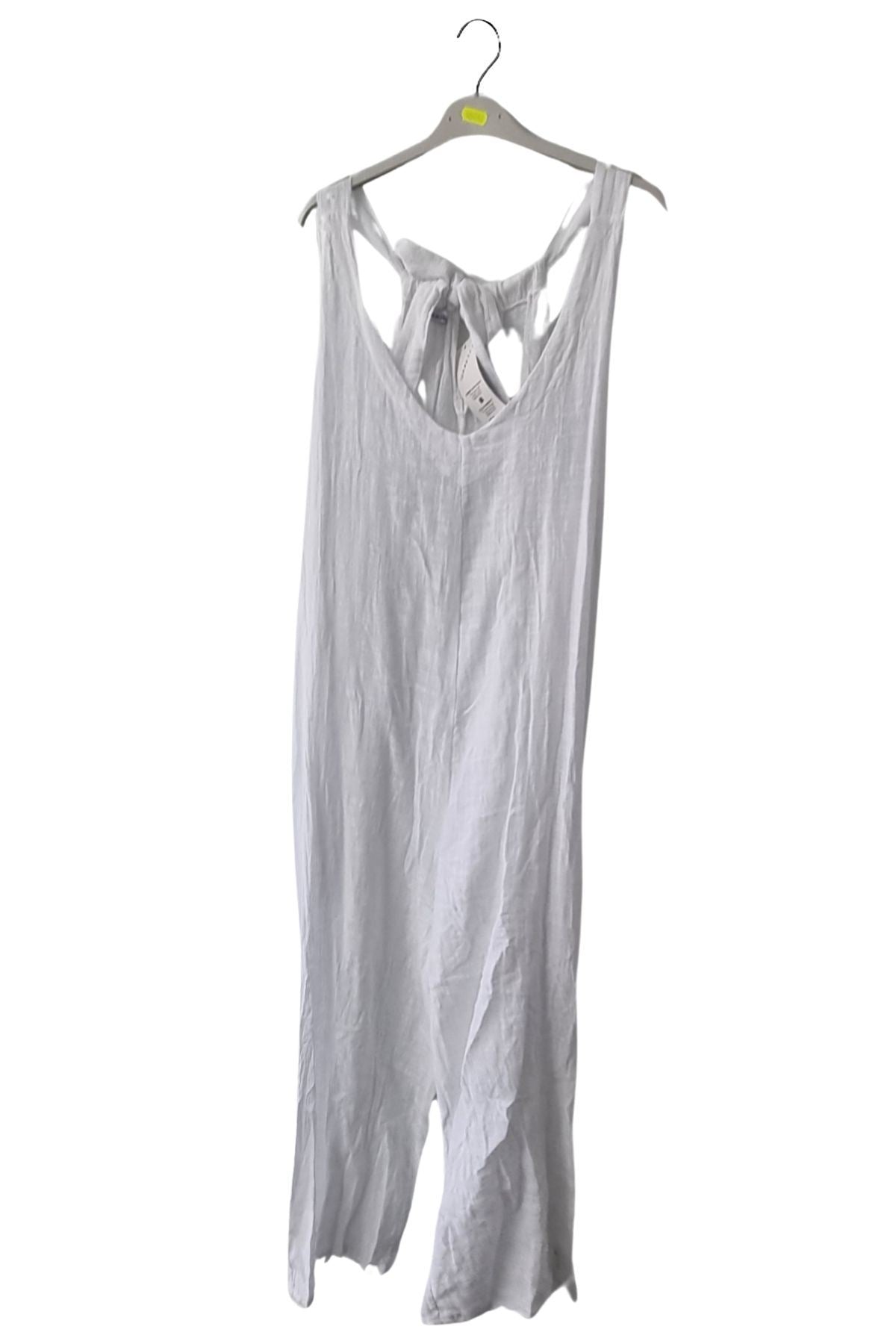Plain Back Tie Detail Pockets Cotton Jumpsuit