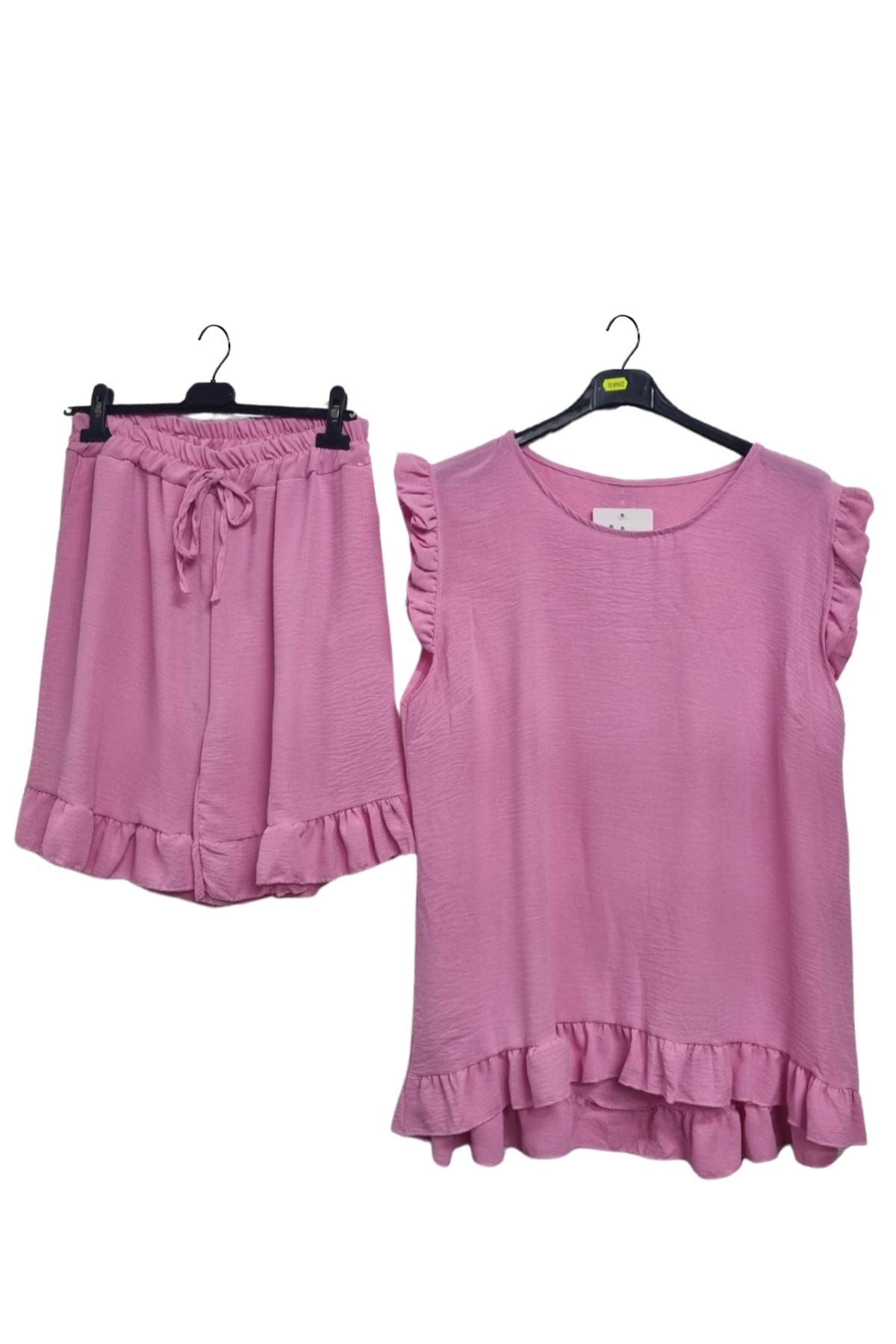 Plain Sleeveless Ruffle-Trimmed Co-Ord Set