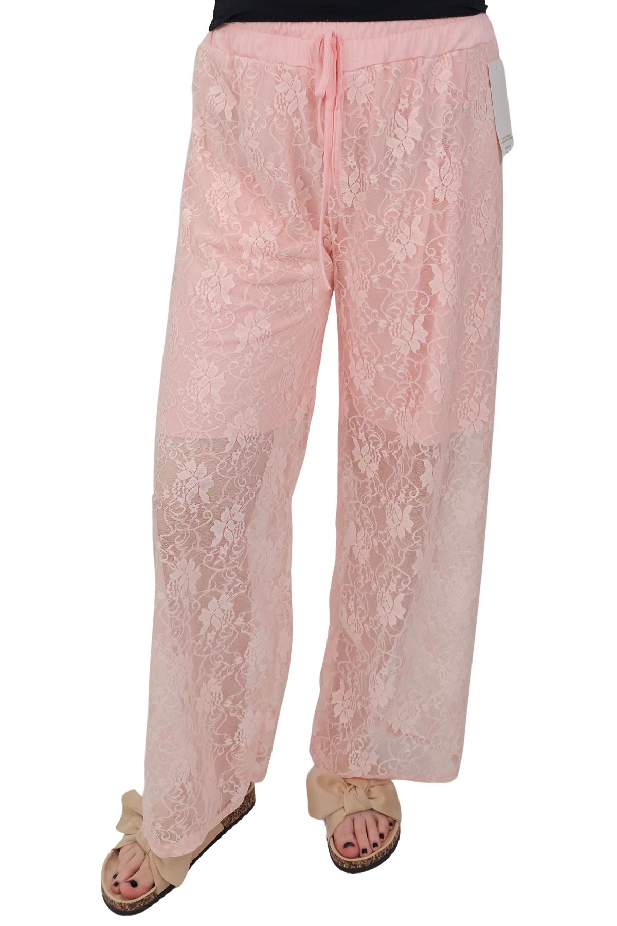 Floral Lace Pattern Drawstring Waistband Trousers