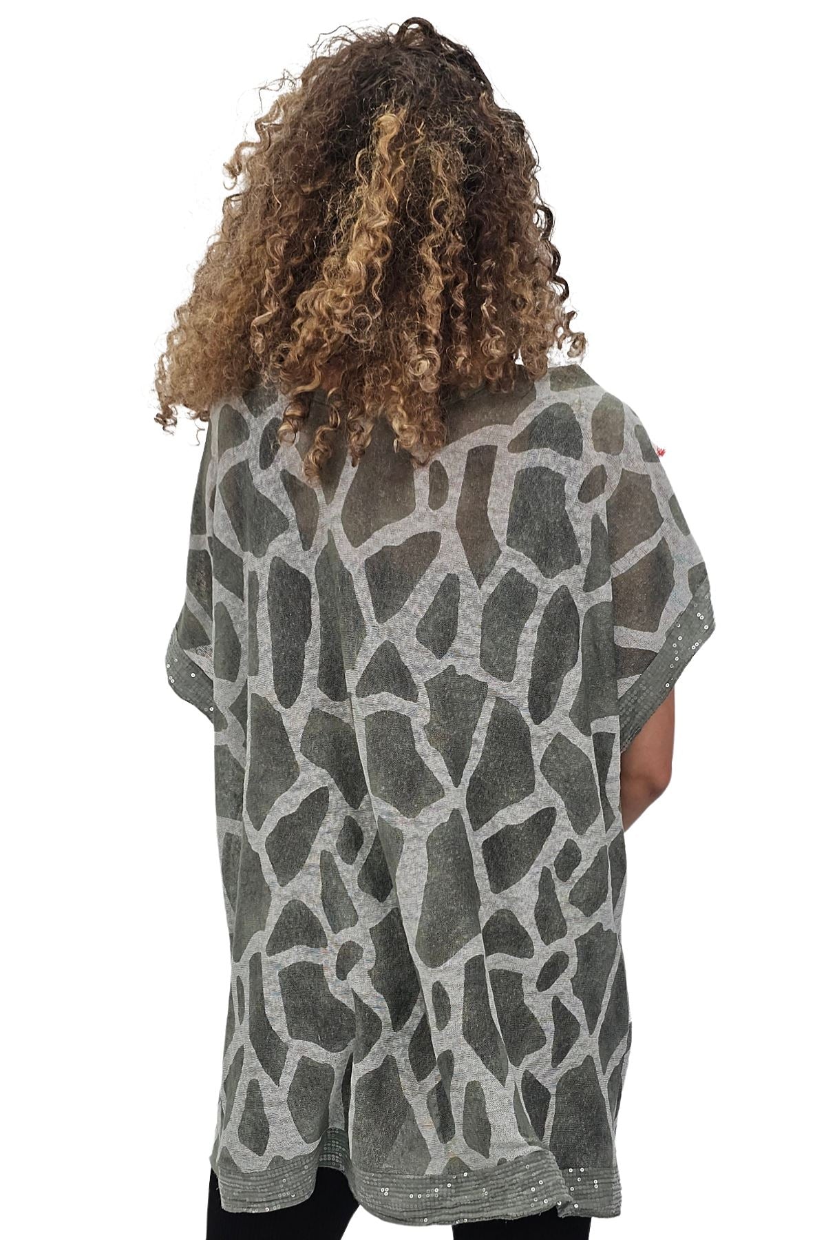 Giraffe Print Sequin Detail Hem With Scarf Box Top