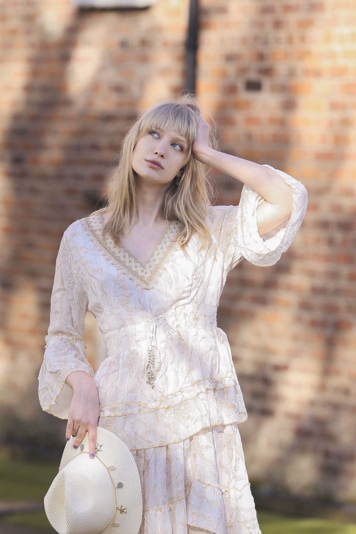 Floral Print Embroidered V Neck Dress