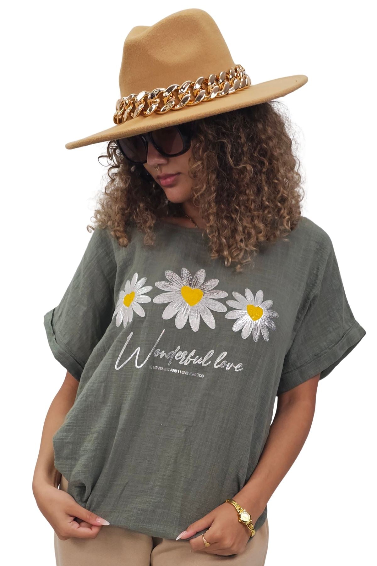 Daisy Flower Print Tunic Cotton Top