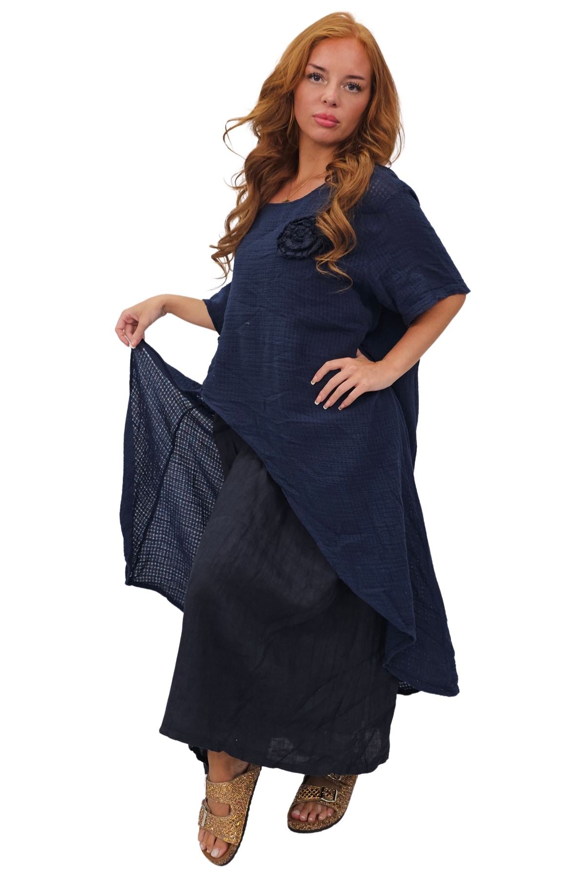 Plain Layered Asymmetrical Linen Dress