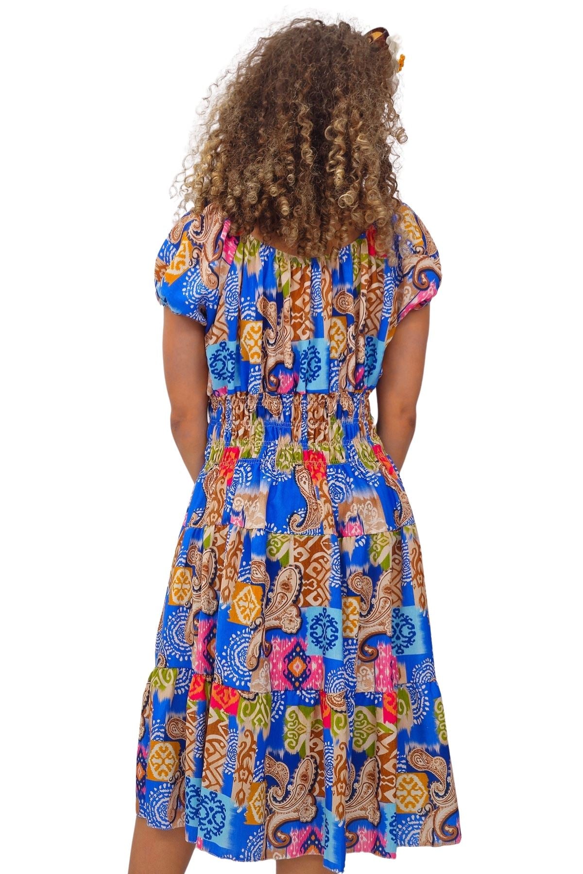 Paisley Print Shirred Waist Dress