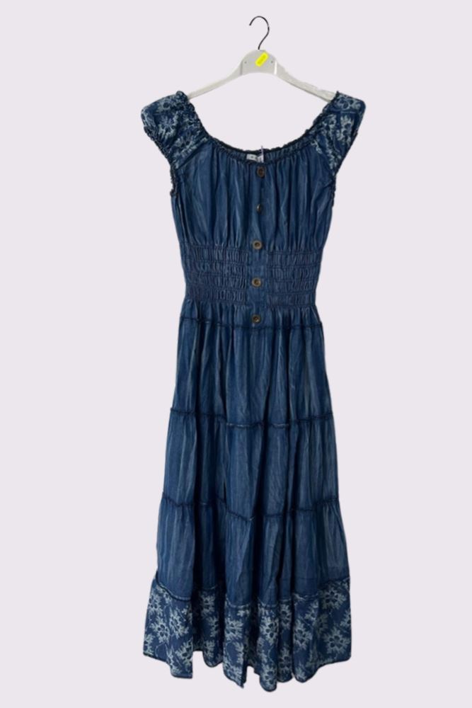 Floral Pattern Shirred Waist Tiered Cotton Dress