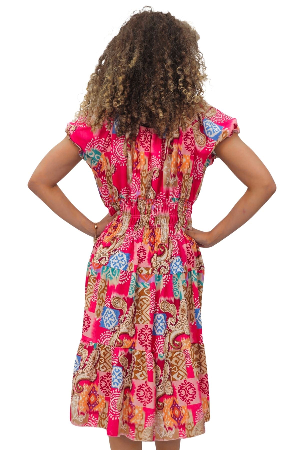 Paisley Print Shirred Waist Dress