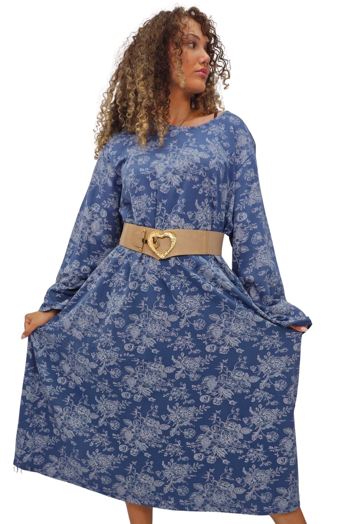 Floral Print Baggy Long Style Cotton Dress