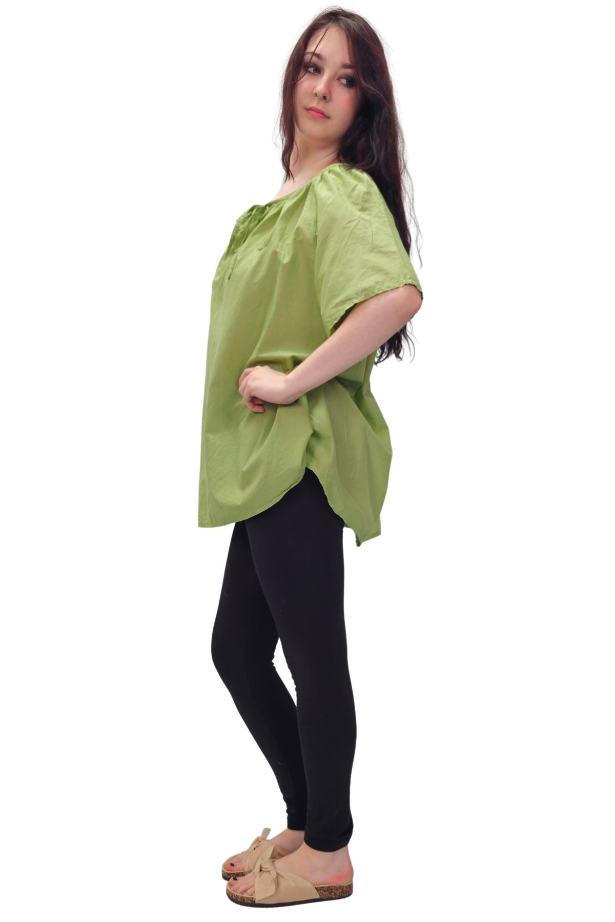 Plain Lace Tie Detailing Cotton Top