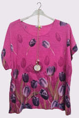 Tulip Flower Print Oversized Cotton Top