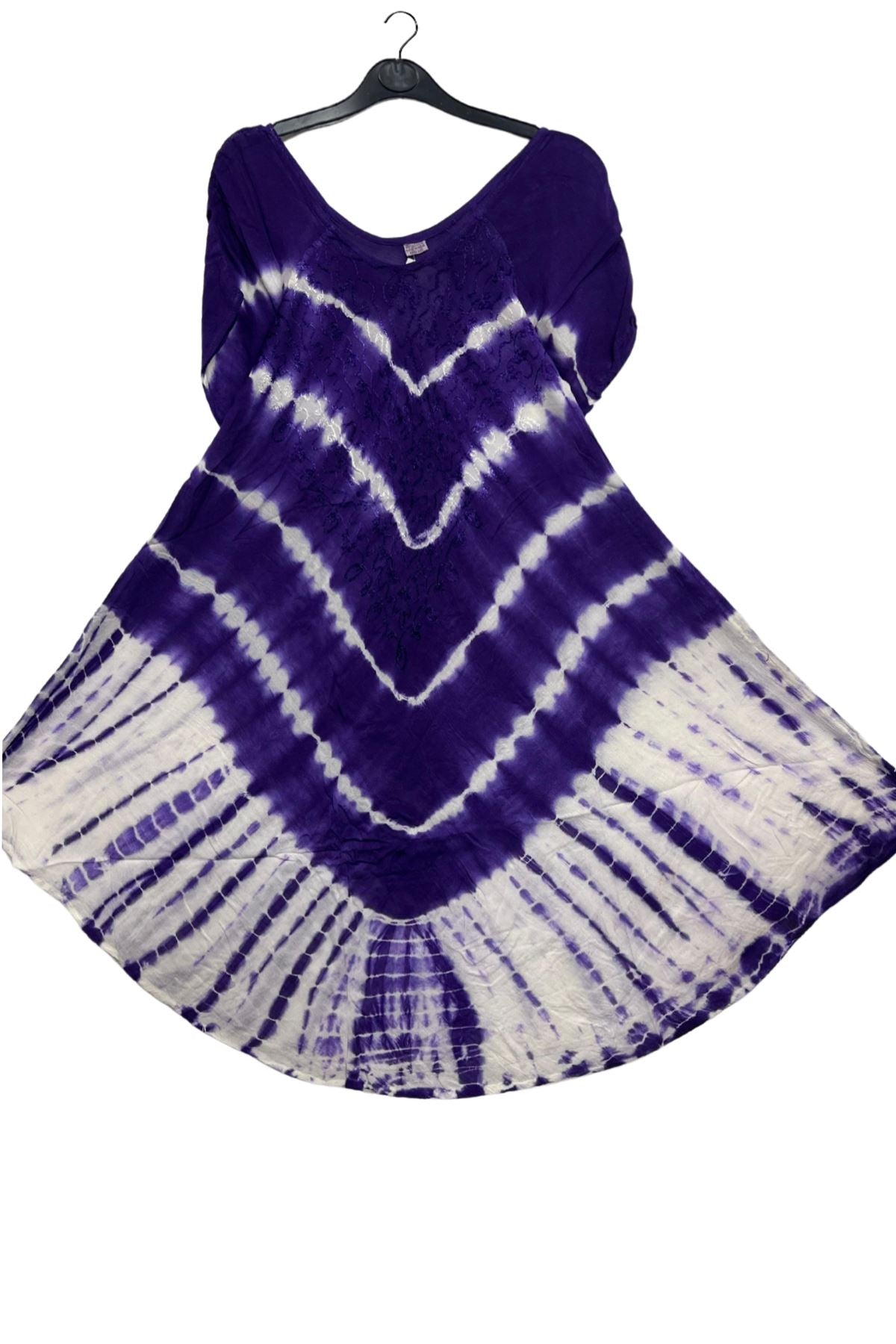Tie-Dye Print V-Chevron Pattern Umbrella Style Dress