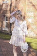 Floral Print Embroidered V Neck Dress