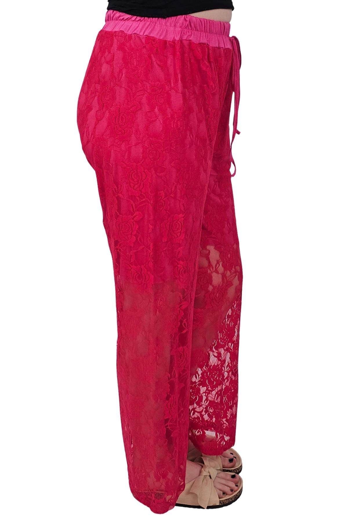 Floral Lace Pattern Drawstring Waistband Trousers