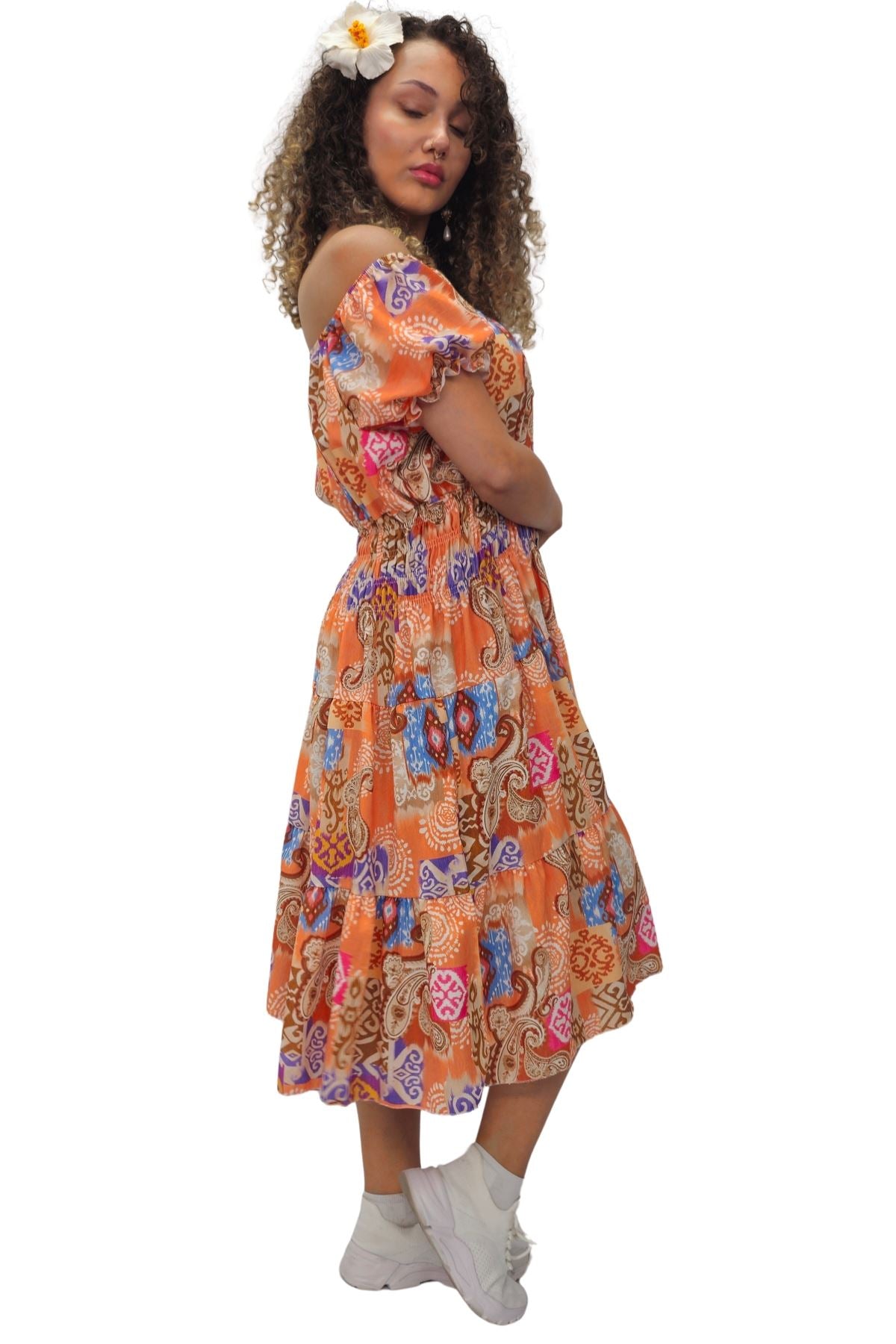 Paisley Print Shirred Waist Dress