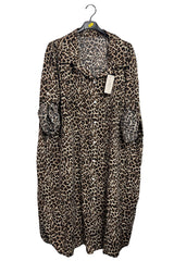 Animal Print Longline Button-Down Shirt Dress