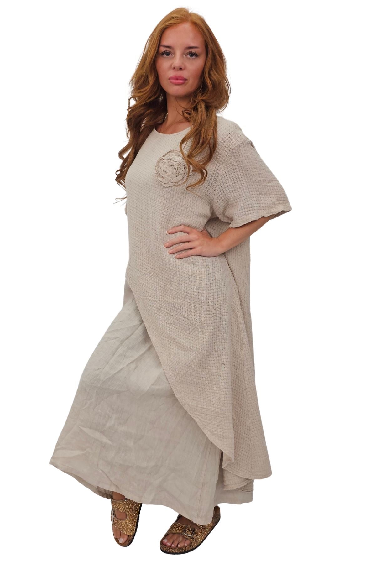 Plain Layered Asymmetrical Linen Dress
