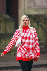 Dog Tooth Pattern Knit Style Oversized Jumper