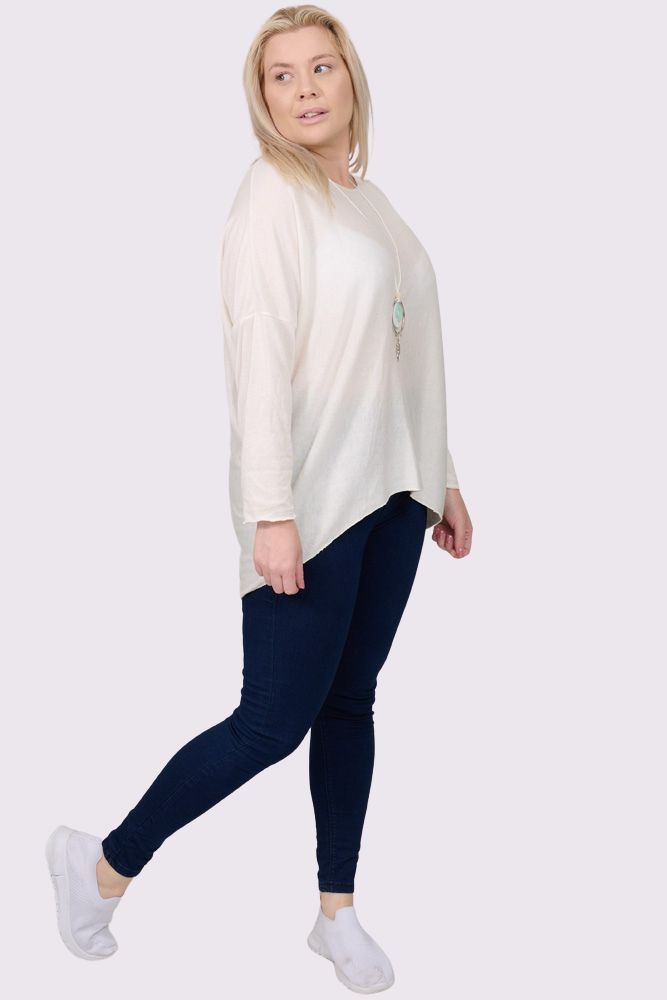 Plain High Low Hem Soft Feel Necklace Top