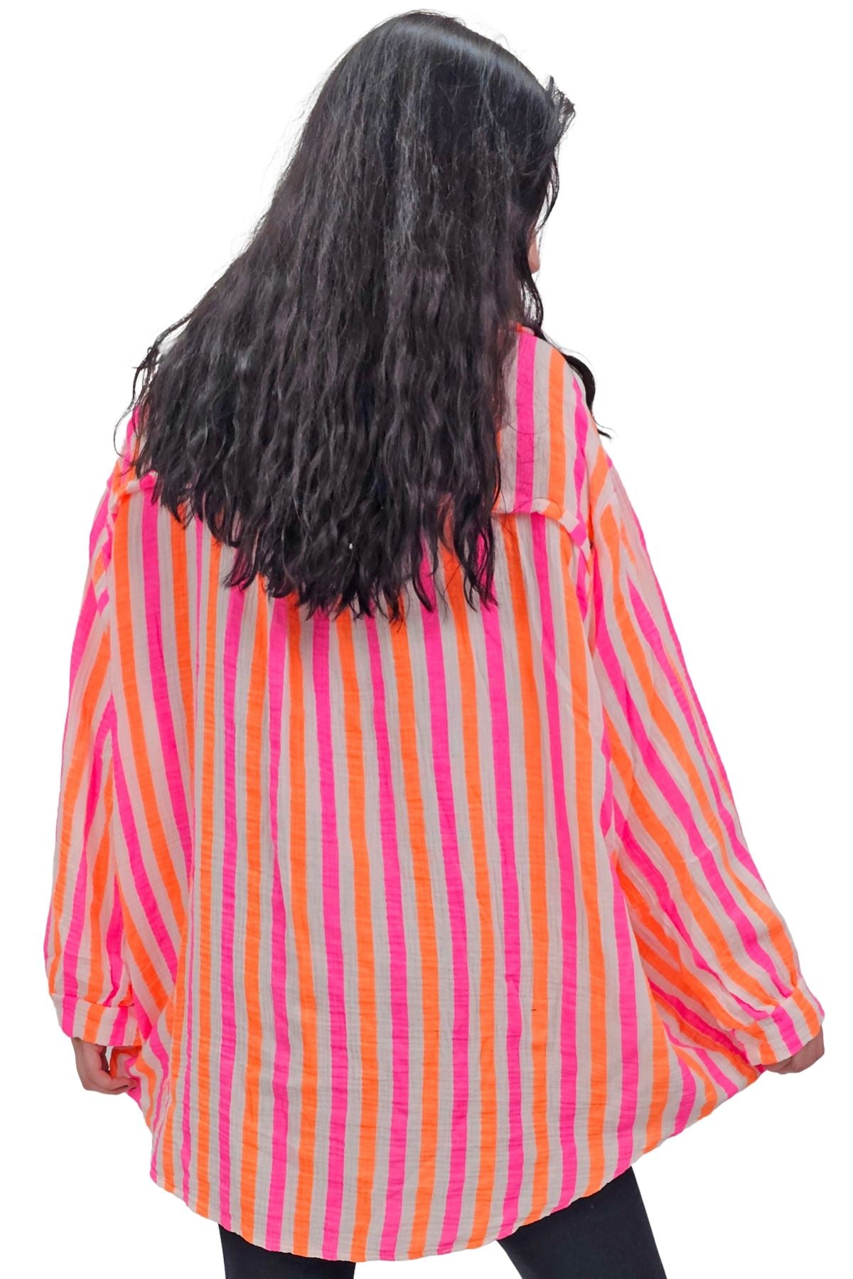 Vertical Stripes In Alternating Shades Button-Down Cotton Shirt